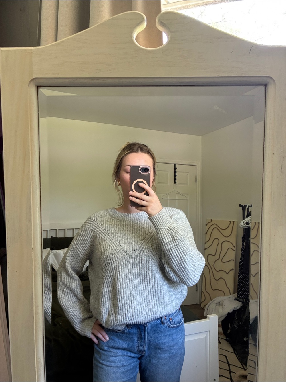 Cozy Knit Crewneck Sweater in Light Gray